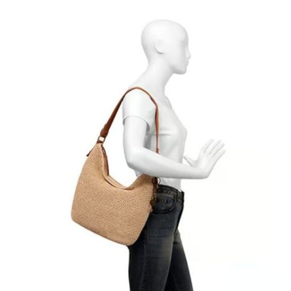 The Sak Handbags - The Sak Chic Crochet Woven Leather Trim Sequoia Hobo Shoulder Bag, Tan/Brown